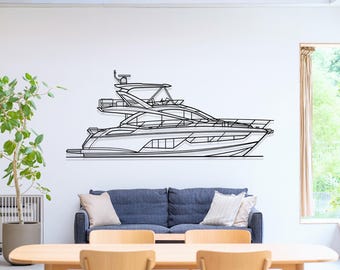 Sunseeker Manhattan 55 Yacht Metal Wall Art, Steel Nautical Decor, Luxury Yacht Home Decoration