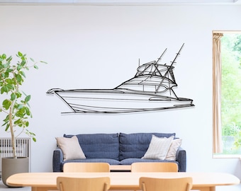 Hatteras 54 Boat Metal Wall Art, Luxury Boat Art, Boat Wall Decor, Sailing Ship Art, Lake House Wall Art, Fishing Boat Decor, Sailor Gifts