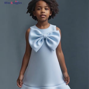 Sky Blue Girls Party Dress with Bow | Toddler & Little Girl Birthday Dress | Elegant Ruffle Dress for Special Occasion