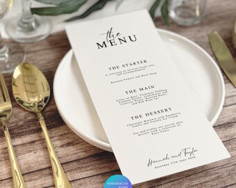 Modello di menu di nozze minimalista: design moderno per la cena (download digitale)