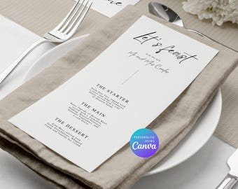 Menù di nozze semplice in bianco e nero (download digitale)
