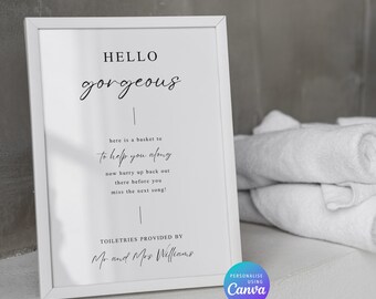 Modello per cartello con cesto da bagno per matrimonio: design moderno modificabile (download immediato)