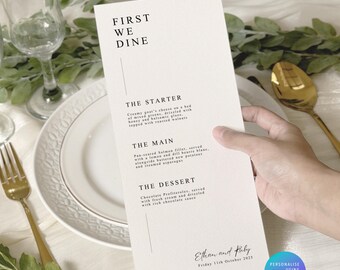 Modello semplice per il menù della cena di nozze (download digitale)