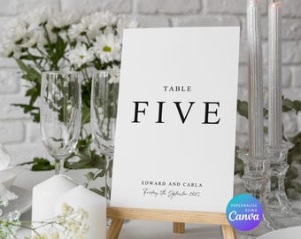 Numero del tavolo per matrimonio minimalista: modello Canva modificabile (download digitale)