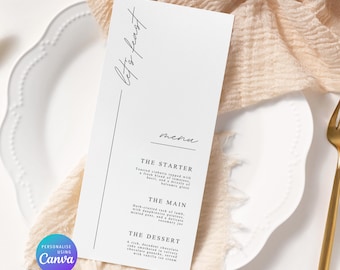 Modello di menu per matrimonio moderno: design semplice ed elegante (download digitale)