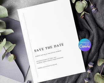 Modello minimalista per Save the Date: invito di nozze digitale modificabile (download immediato)