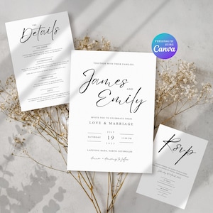 Aurra Wedding Invitation Suite Digital Template - Simple Wedding Invite Pack - Modern Digital Invite - INSTANT DOWNLOAD - Editable Template