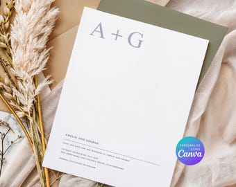 Plantilla elegante para guardar la fecha: invitación de boda digital sencilla (descarga instantánea, plantilla editable de Canva)