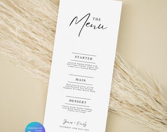 Modello di menu di nozze semplice: design moderno Aurra (download digitale)