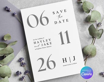 Elegante modello Save the Date: semplice invito digitale per matrimonio (download immediato, modello Canva modificabile)