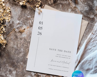 Modello minimalista per Save the Date: invito digitale modificabile (download immediato)