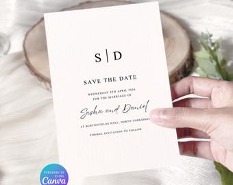 Modello modificabile per salvare la data: semplice invito digitale per matrimonio (download immediato)