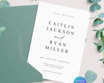 Modello digitale per Save the Date: invito di nozze semplice (download immediato, modificabile in Canva)