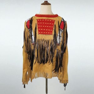 Old Style American Buckskin Buffalo Beaded Fringes Powwow Regalia War Shirt