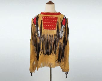 Old Style American Buckskin Buffalo Perlen Fransen Powwow Regalia War Shirt