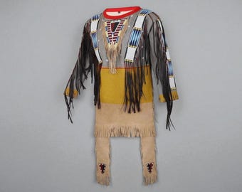 Handgemachtes Büffelleder Kriegshemd: Powwow Regalia