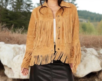 Handgemaakt suèdeleren jack met franje: jaren 70 boho cowgirl-stijl