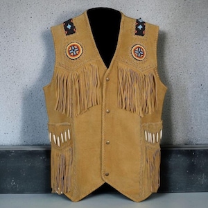 Handmade Suede Western Vest: Beaded Fringe Cowboy Style