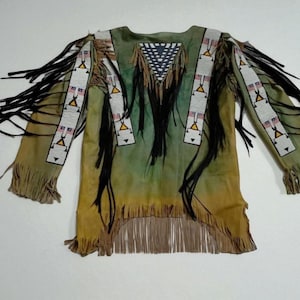 Handmade Buffalo Hide War Shirt: Beaded Powwow Regalia