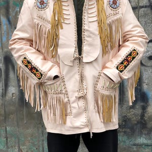 Veste à franges en cuir de vachette faite main pour homme, tenue de cowboy western avec perles