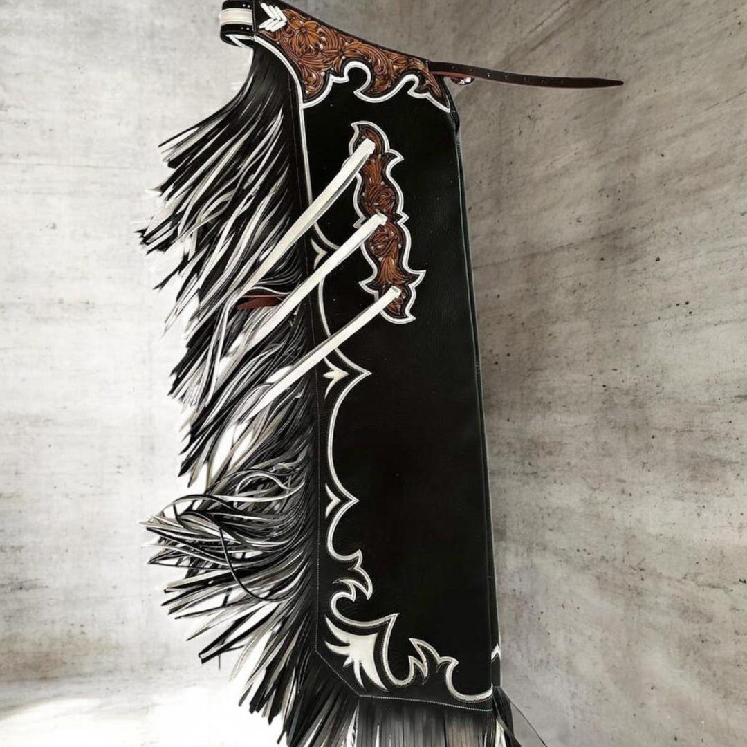 Hand-tooled Leather Rodeo Chaps | Custom Western Chaps | Fringe Bull ...