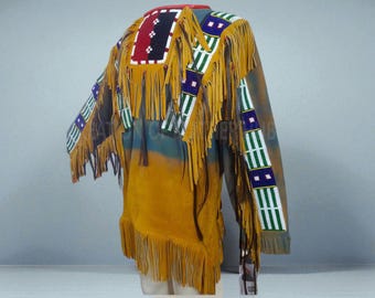 Handgefertigtes Rindsleder Fransen Shirt – Beaded Powwow Regalia