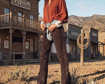 Handmade Suede Leather Fringe Chaps, Women's Western Rodeo Cowgirl Gear