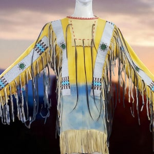 Handmade Beaded Buffalo Hide War Shirt: Powwow Regalia