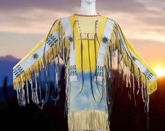 Handgemachtes Büffelleder Kriegshemd: Powwow Regalia