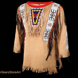 Native-Inspired Buffalo Hide War Shirt – Handmade Beaded Powwow Regalia, Traditional Mountain Man Shirt, Powwow Outfit