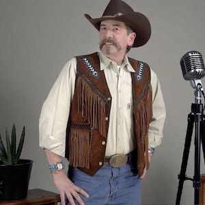 Handmade Suede Western Vest: Beaded Fringe Cowboy Style