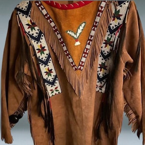 Native-Inspired Buffalo Hide War Shirt – Handmade Beaded Powwow Regalia, Traditional Mountain Man Shirt, Powwow Outfit