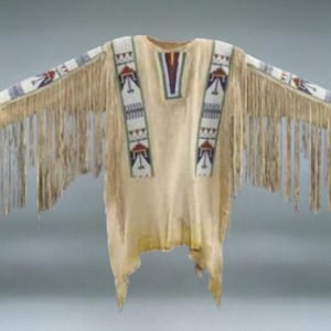 Native-Inspired Buffalo Hide War Shirt – Handmade Beaded Powwow Regalia, Traditional Mountain Man Shirt, Powwow Outfit
