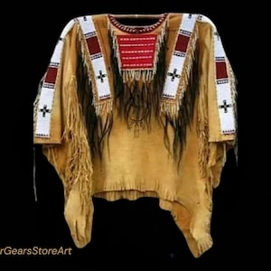 Native-Inspired Buffalo Hide War Shirt – Handmade Beaded Powwow Regalia, Traditional Mountain Man Shirt, Powwow Outfit