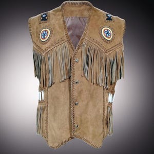 Handmade Suede Western Vest: Beaded Fringe Cowboy Style