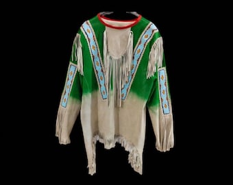 Handgefertigtes Kriegshemd aus Rindsleder – Beaded Powwow Regalia