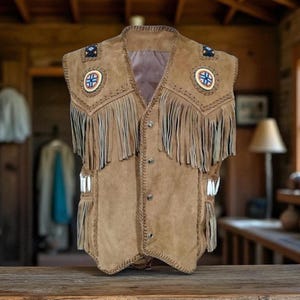 Handmade Suede Western Vest: Beaded Fringe Cowboy Style