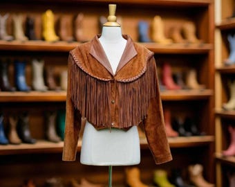 Handmade Brown Suede Fringe Jacket: Western Cowgirl Boho Coat