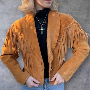 Women&#39;s 70s Vintage Western Style Suede Leather Fringe Jacket | Exclusive Cowgirl Suede Fringe Coat / Jacket | Boho Outfit, Western Wear.