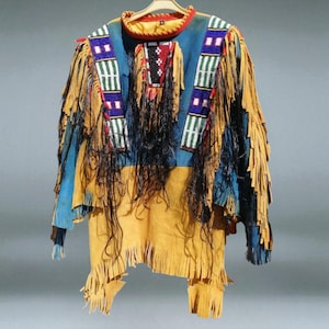Native-Inspired Buffalo Hide War Shirt – Handmade Beaded Powwow Regalia, Traditional Mountain Man Shirt, Powwow Outfit