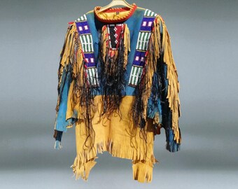 Handgefertigtes Büffelleder Kriegshemd – Beaded Powwow Regalia