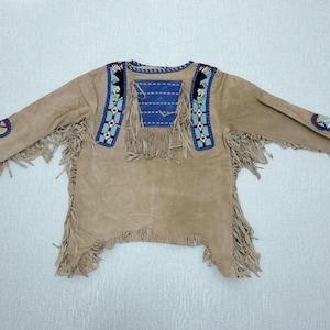 native Indian Beige Buckskin Eagle Beading War Shirt with Fringe, Native Outfit