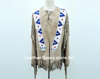 Handgefertigtes Kriegshemd aus Rindsleder – Beaded Powwow Regalia