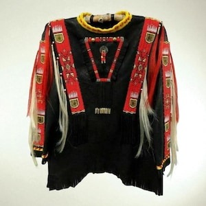 Handmade Beaded Buffalo Hide War Shirt: Powwow Regalia