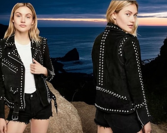 70s Vintage Black Suede Fringe Jacket – Studded Cowgirl Style