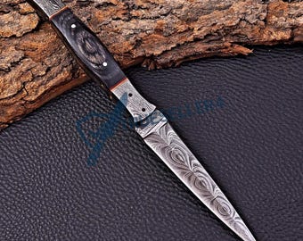 Handmade Damascus Steel Hunting Knife with Leather Sheath
