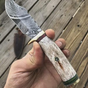 custom handmade damascus steel hunting skinning knife survival camel bone handle / gifts for any occasions Gift for her/him