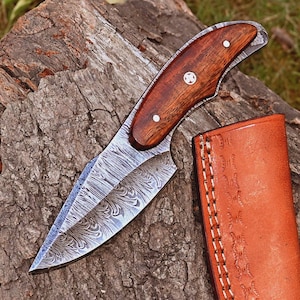 custom handmade forged damascus steel skinning hunting knife wood handle / gifts for any occasions Gift for her/him