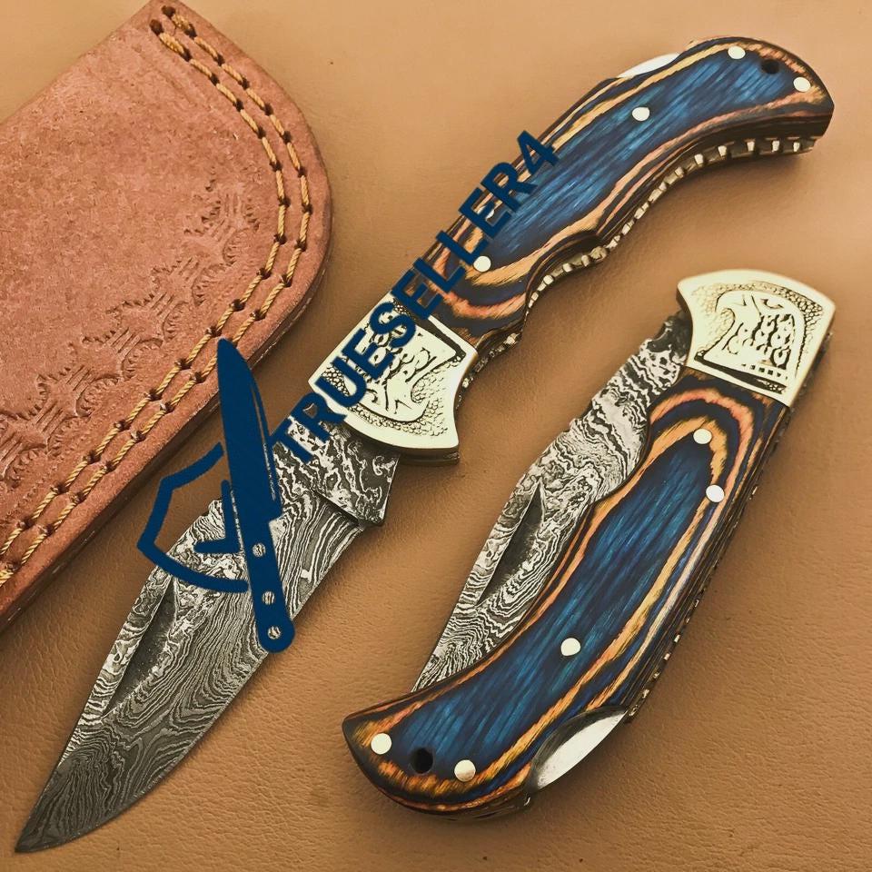 Handmade Damascus Steel Folding Pocket Knife: Camping