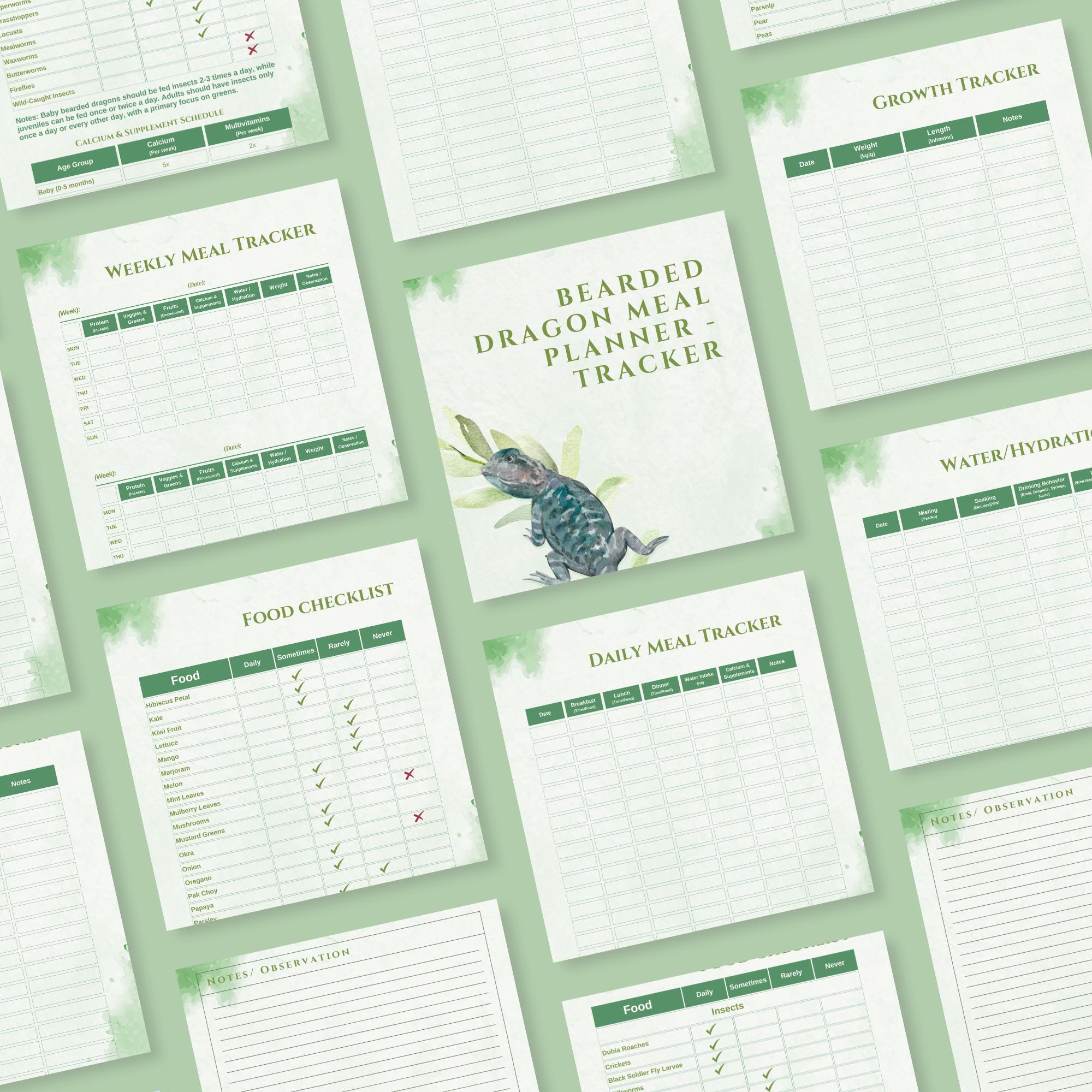 Bearded Dragon Meal Planner | Reptile Feeding Tracker | Daily & Weekly ...
